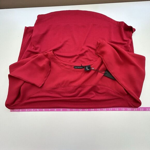 NEW Tahari Red Tunic Top L Semi Sheer Accents Flowy Stretch Versatile Transition - Picture 7 of 8